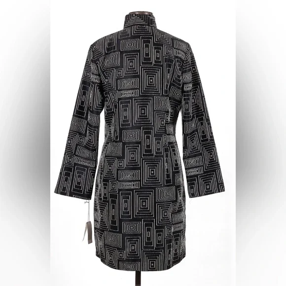 NWT Sünde Long Jacket Black & White Geometric Swirl Shapes Designer Upscale sz8